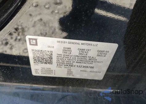 2018 Chevrolet Silverado 1500 1Lt from USA, damaged, VIN 1GCVKREC3JZ359766